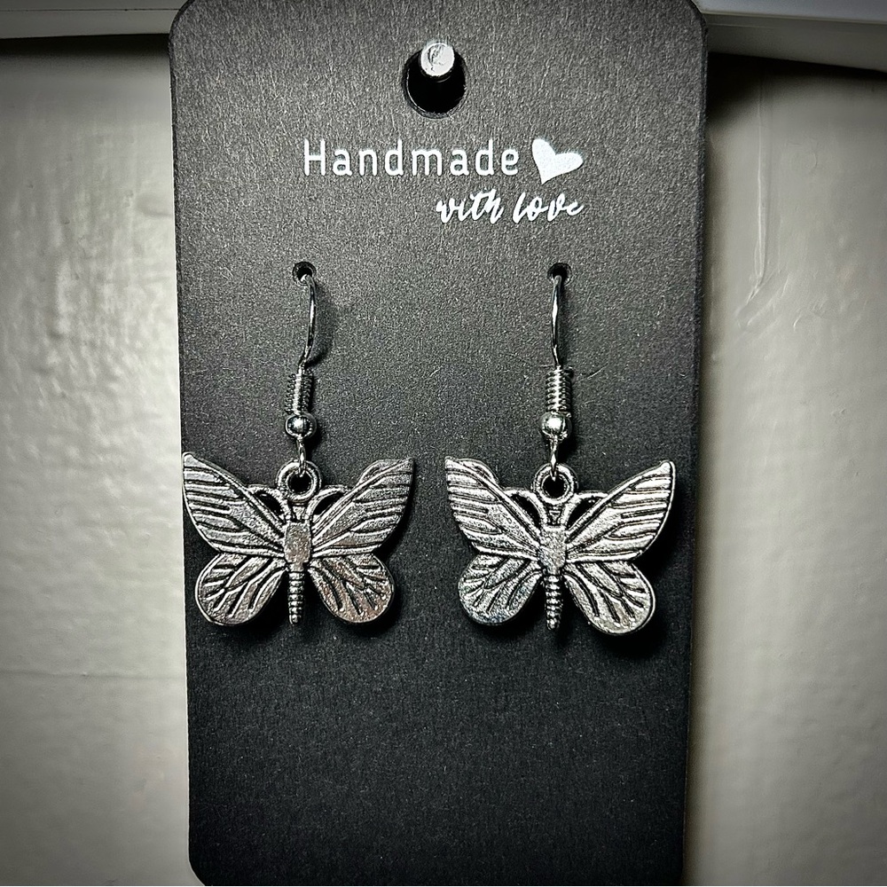 Silver Butterfly Dangle Earrings Handmade